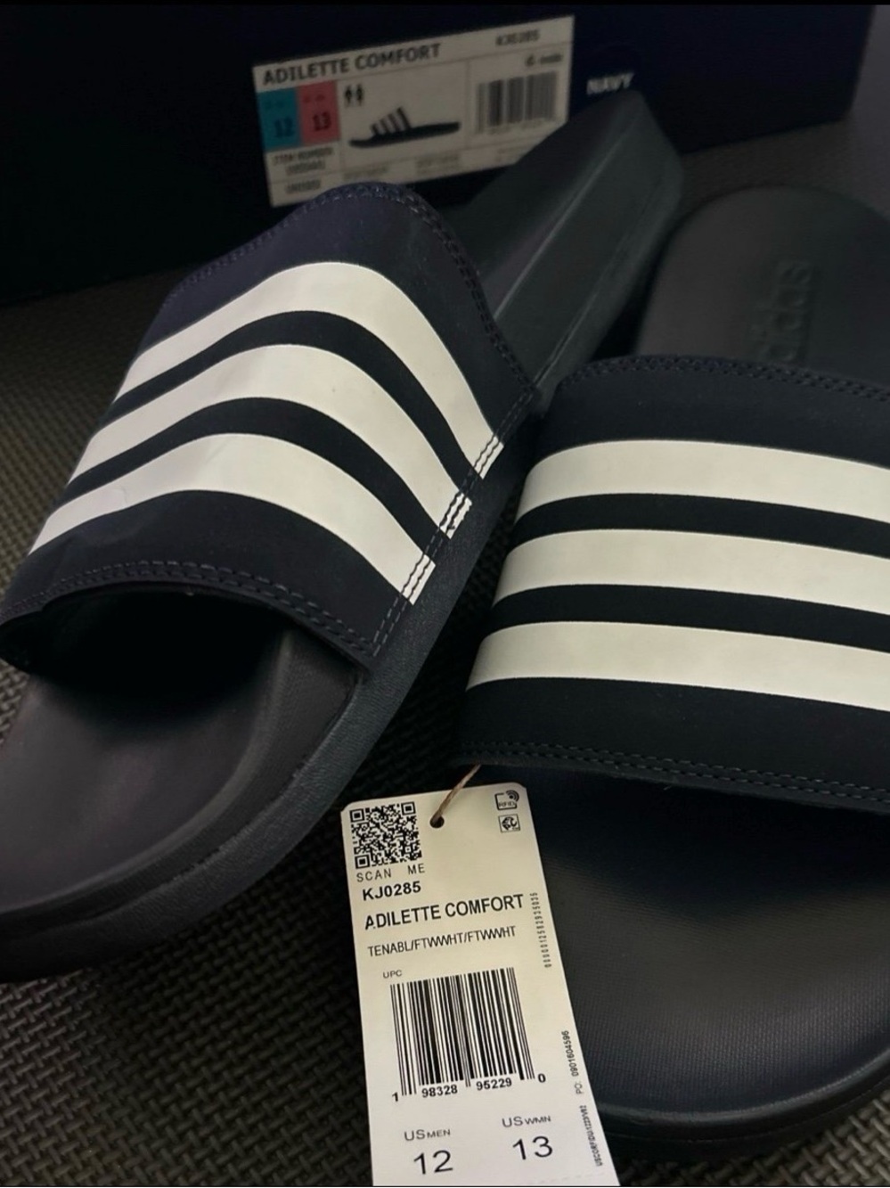 Adidas Adilette Comfort Slides in Navy and White